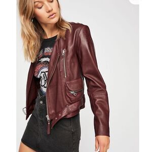 Free People Victory Leather Moto Jacket/Size M